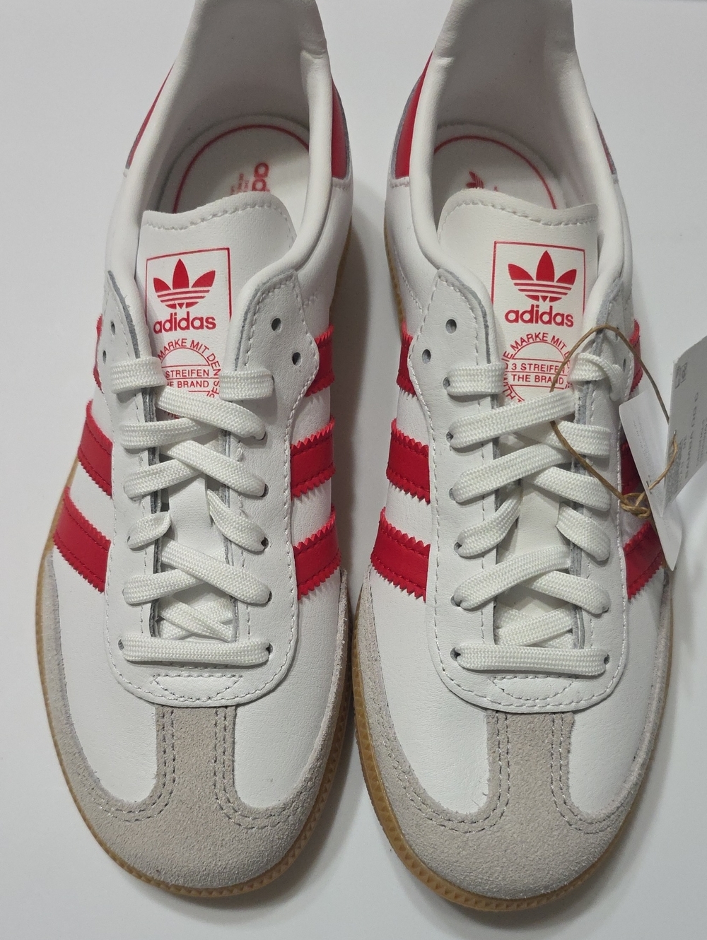 adidas Kids White Sneakers with Red Stripes